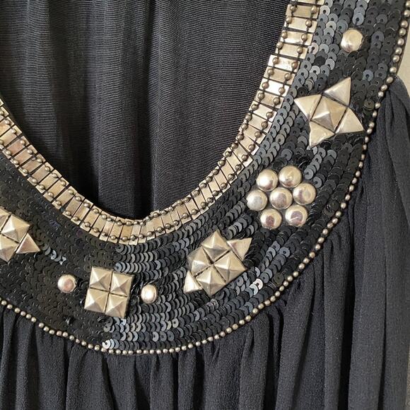 Hannah Jo Sleeveless Flowy Top Embellished 100% Silk Black Size Small - Picture 3 of 6